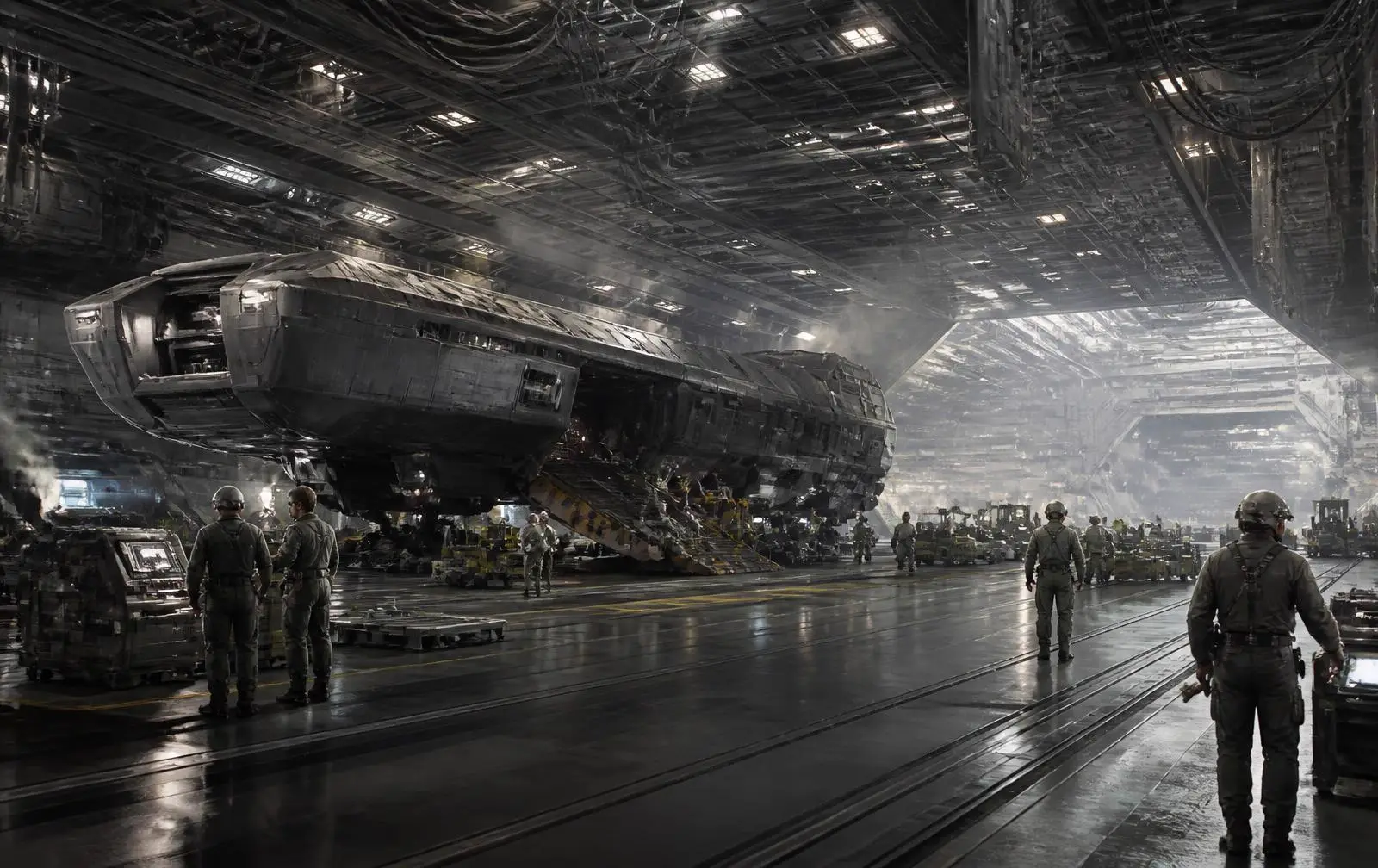 Astraeus logistics vessel docked inside a fleet hangar